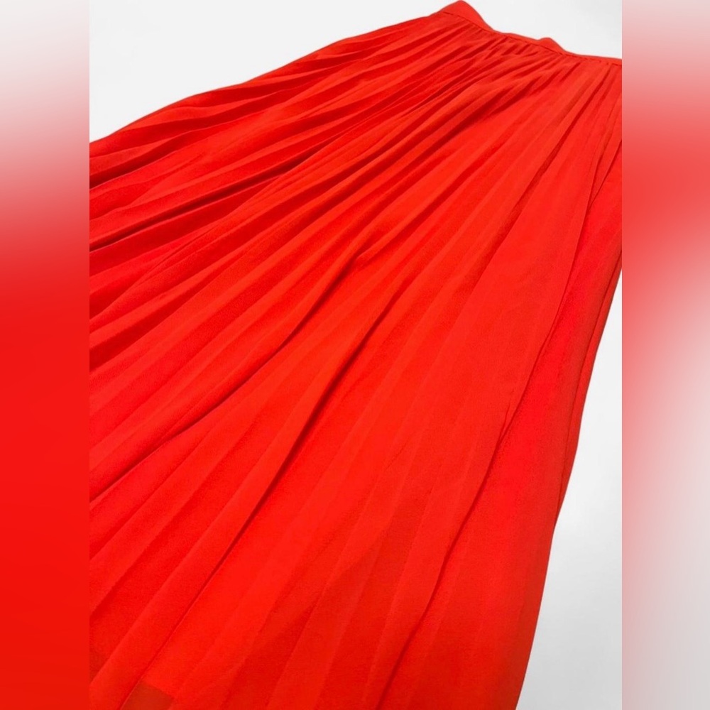 Ann Taylor Orange Red Pleated Lined Flowy Maxi Skirt Women’s Size 2 - Picture 2 of 5